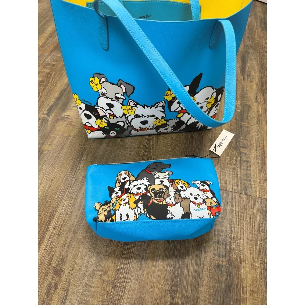 Marc Tetro Blue Dog Print Tote Bag and Matching Cosmetic‎ Pouch Set Please Read
